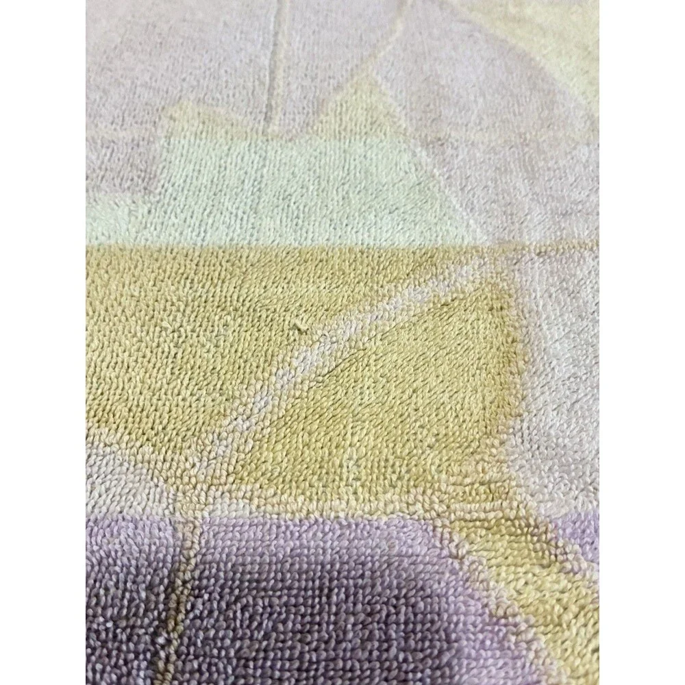 Vintage Royal Terry Beach Towel Flowers Tulips Pastel Floral Geometric Yellow